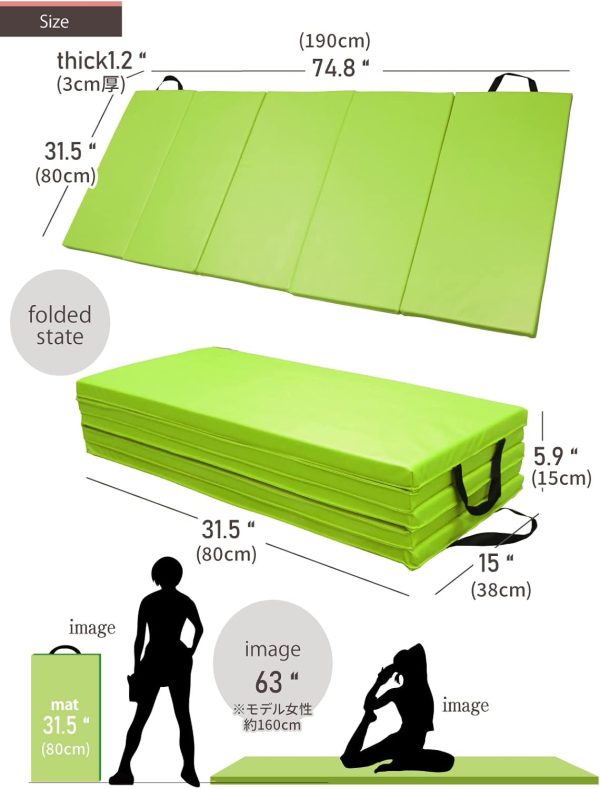 Gymnastics Mat Folding Stretch Mats 75"x31"x1.2" Exercise Muscle Training - Image 4