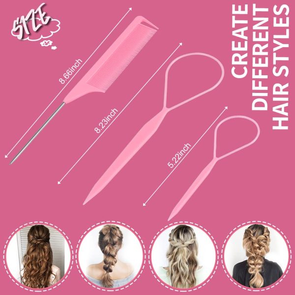 TsMADDTs Hair Styling Tool Set - 3 Pcs French Braid Tool, Rat Tail Comb, - Image 2