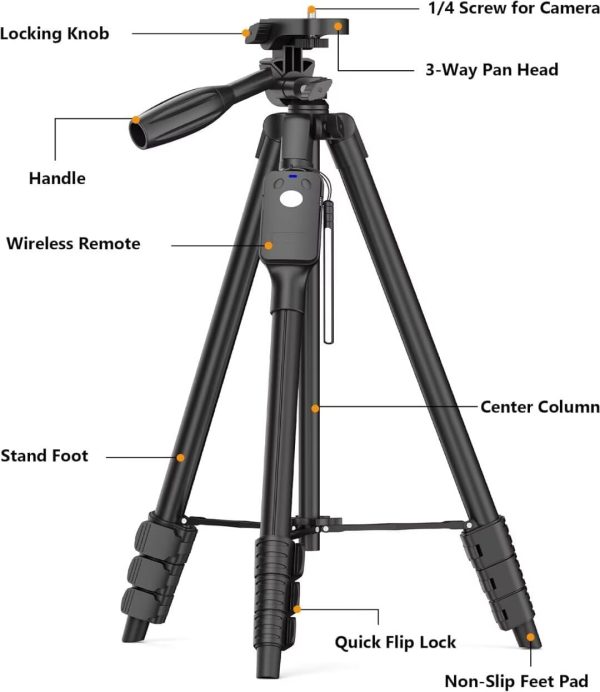 XXZU Tripod,60" Camera Tripod with Travel Bag,Cell Phone Tripod with - Image 8