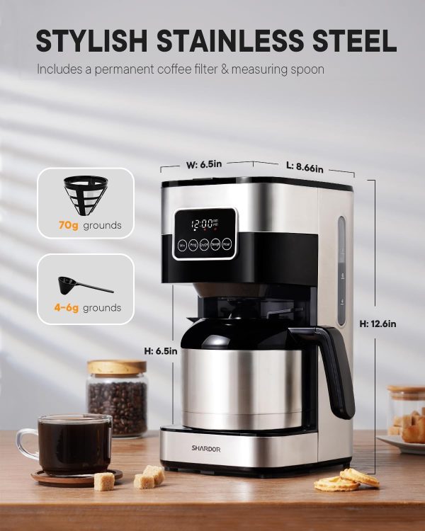 SHARDOR Coffee Maker Programmable with Thermal Carafe, Touch-Screen Drip - Image 8