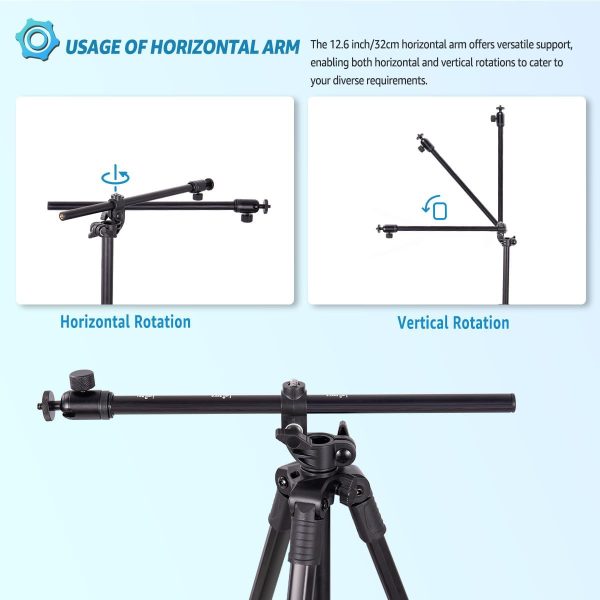 Phone Tripod, Arsoer 67" Adjustable Height Tripod with Horizontal Column - Image 4
