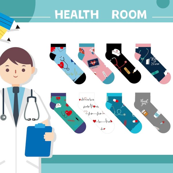 Retisee 8 Pairs Novelty Nurse Socks Nurse Appreciation Gifts for Women Cute - Image 6