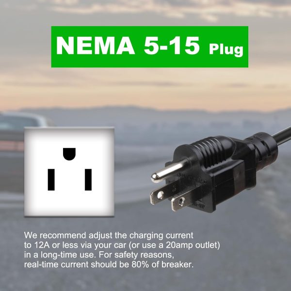 Morec 15A EV Charger Level 1 NEMA5-15P ev Charging Cable 100V-120V Portable - Image 3
