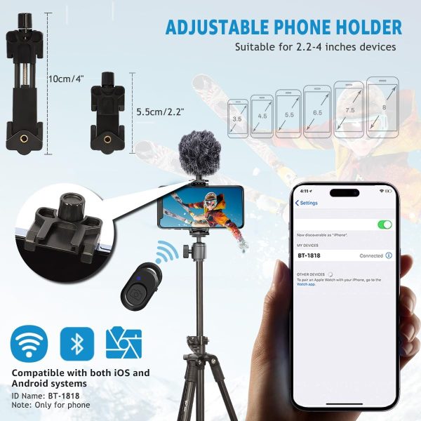 Phone Tripod, Arsoer 67" Adjustable Height Tripod with Horizontal Column - Image 6
