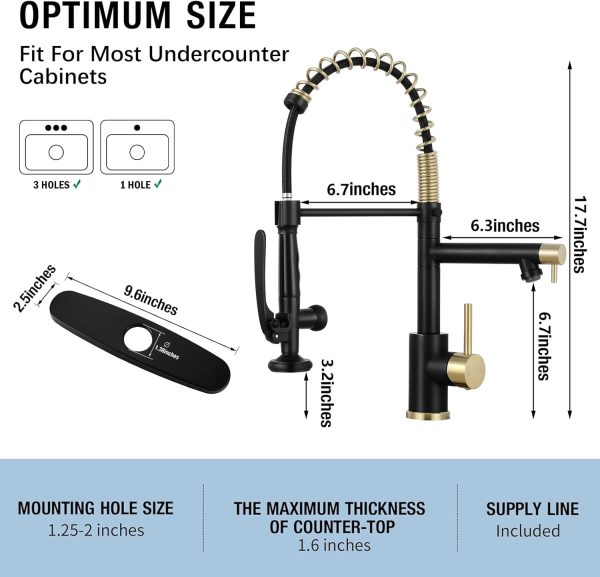 Qomolangma Black Gold Commerical Kitchen Faucet with Pull Down Sprayer, - Image 6
