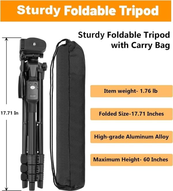 XXZU Tripod,60" Camera Tripod with Travel Bag,Cell Phone Tripod with - Image 3