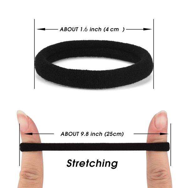 50PCS Black Hair Ties,Cotton Seamless Ponytail Holders,No Damage Elastics - Image 2