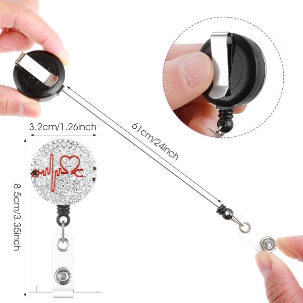 Silver Nurse Badge Reels Retractable Bling Reel Nursing for Medical - Image 3