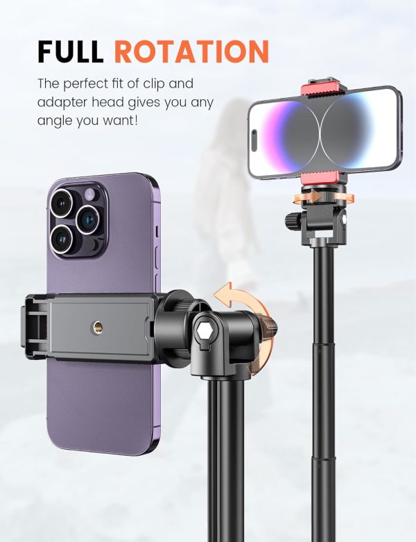 Pnitri 71'' Phone Tripod Stand, Extendable Reinforced Aluminum Phone Stand - Image 7