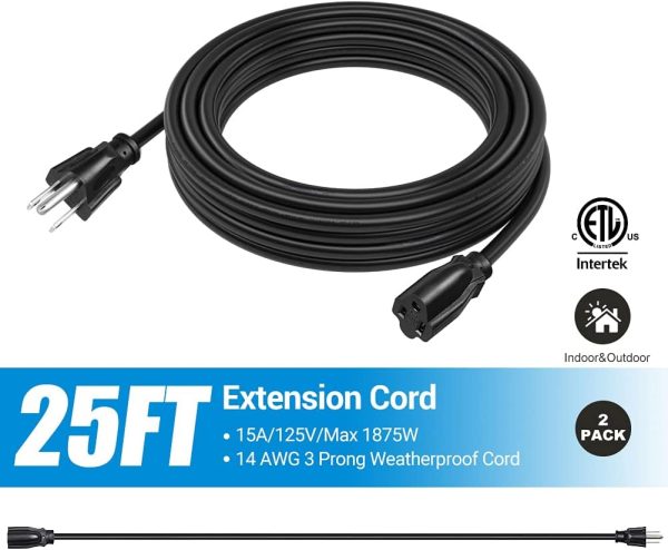 DEWENWILS Outdoor Extension Cord 25FT, Waterproof Power Cord for Indoor - Image 2