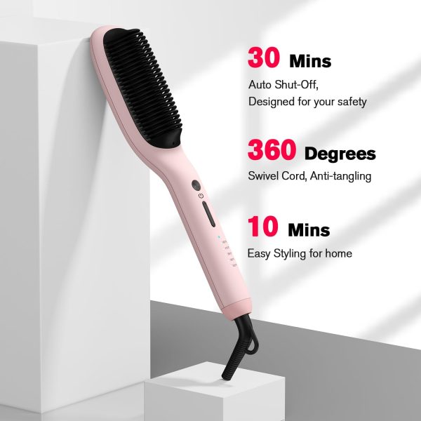 MiroPure Hair Straightener Brush, 10.3 inches x 2.3 inches, Pink, Ceramic, - Image 8