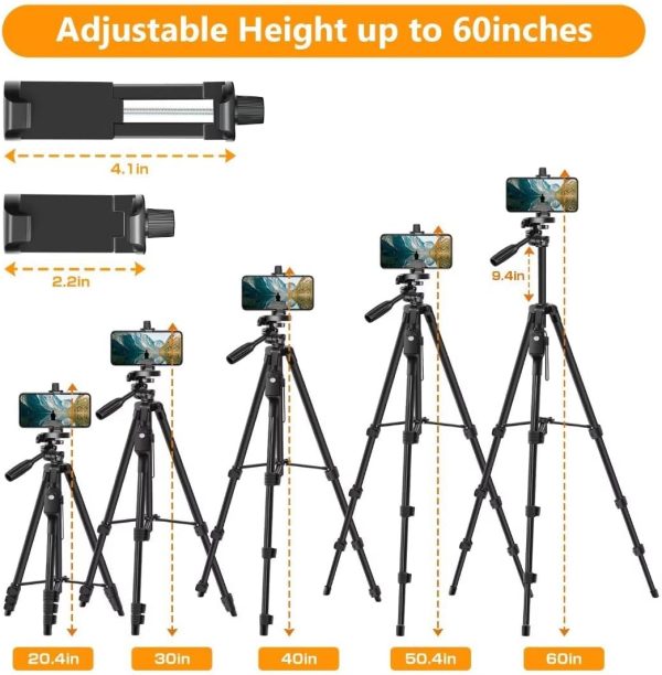 XXZU Tripod,60" Camera Tripod with Travel Bag,Cell Phone Tripod with - Image 2