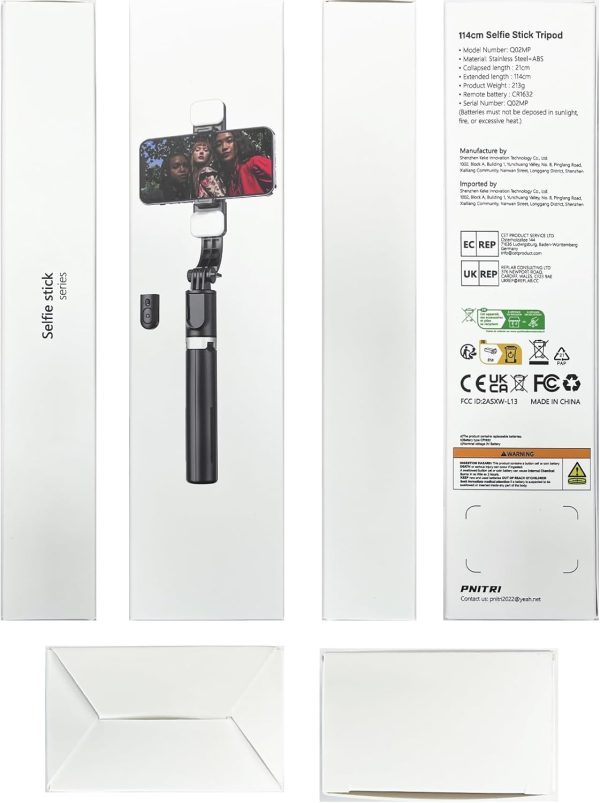 Selfie Stick Tripod with Light, 45'' Selfie Stick with Wireless Remote, - Image 10