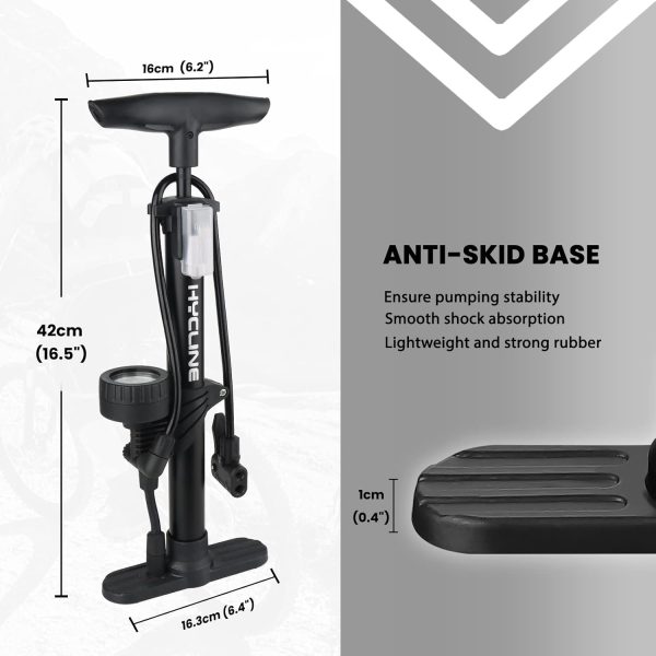 Hycline Bike Floor Pump with Gauge: Bicycle Tire Pump 160 PSI High Pressure - Image 7