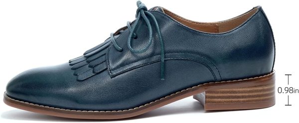 Mona flying Women's Tassel Oxfords Derby Comfortable Lace up Leather Flat - Image 2