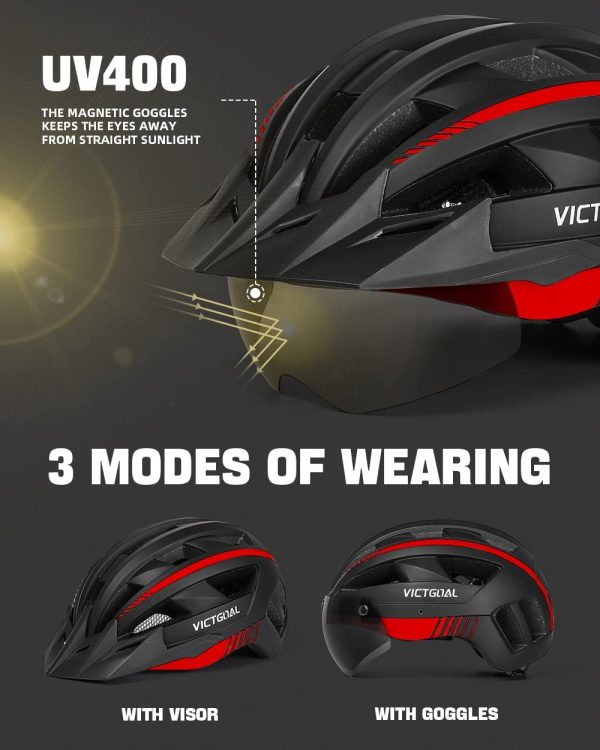 VICTGOAL Bike Helmet with USB Rechargeable Rear Light Detachable Magnetic - Image 2