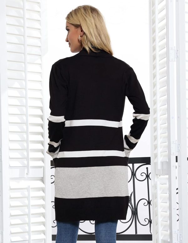 GRACE KARIN Women Color Block Striped Cardigan Sweaters Long Sleeve Open - Image 3