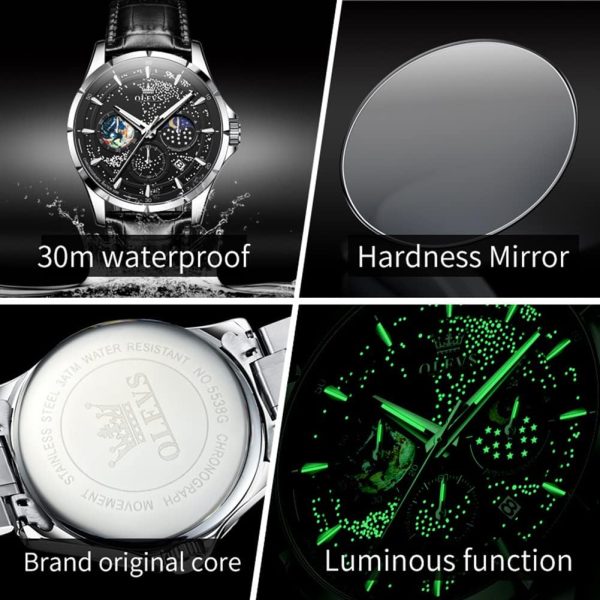 OLEVS Mens Watches Starry Sky Moon Phase Dial Luxury Business Dress Analog - Image 5