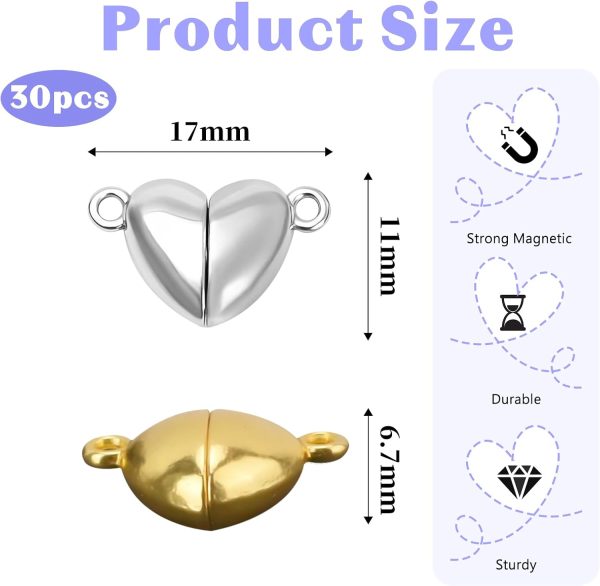 30 PCS Heart Shaped Magnetic Clasps for Jewelry, Gold Silver Bracelet Clasp - Image 2