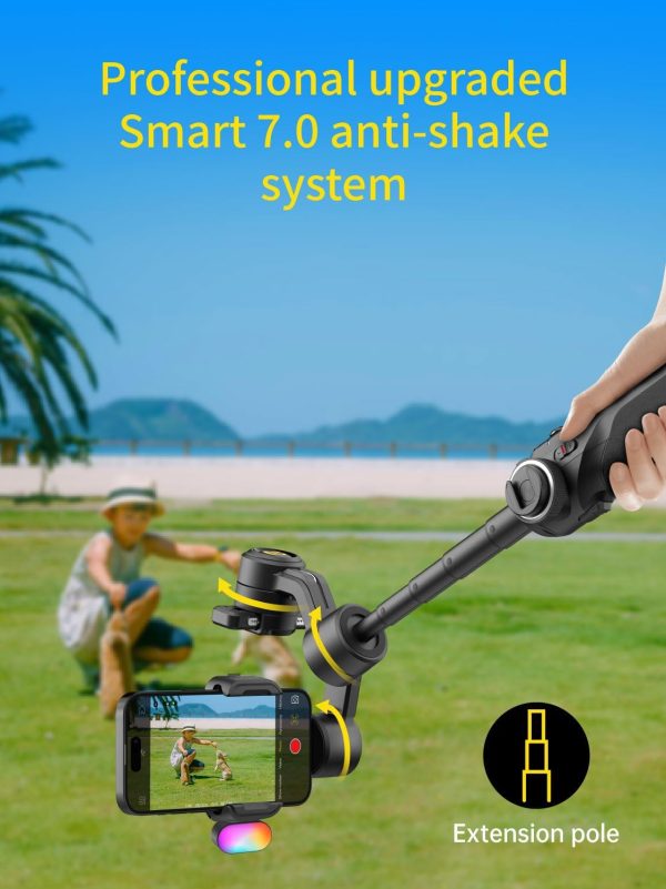 Gimbal Stabilizer for Smartphone, Phone Gimbal w/8" Extension Rod, - Image 3