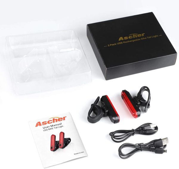 Ascher USB Rechargeable LED Bike Tail Light 2 Pack, Bright Bicycle Rear - Image 9