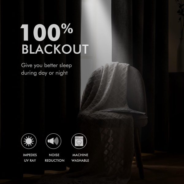 MIULEE 100% Blackout Linen Textured Curtains for Bedroom Solid Thermal - Image 3