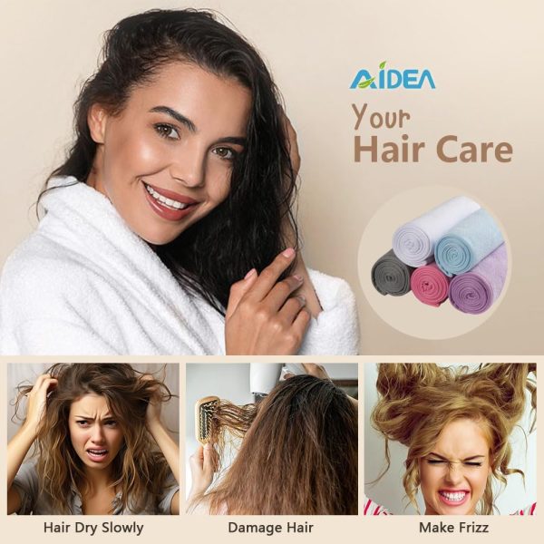 AIDEA Microfiber Hair Towel Wrap, 5 Pack Hair Turbans, Super Absorbent - Image 6