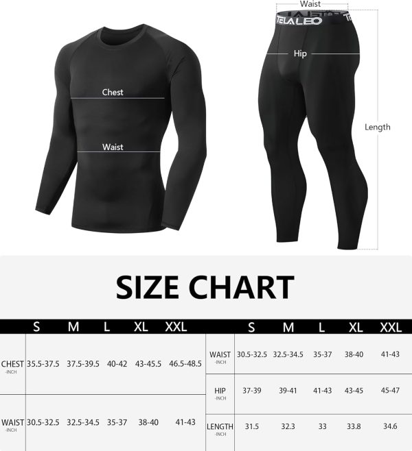 TELALEO 2 Set Mens Thermal Underwear Fleece Lined Long Johns 4 Pcs Base - Image 7