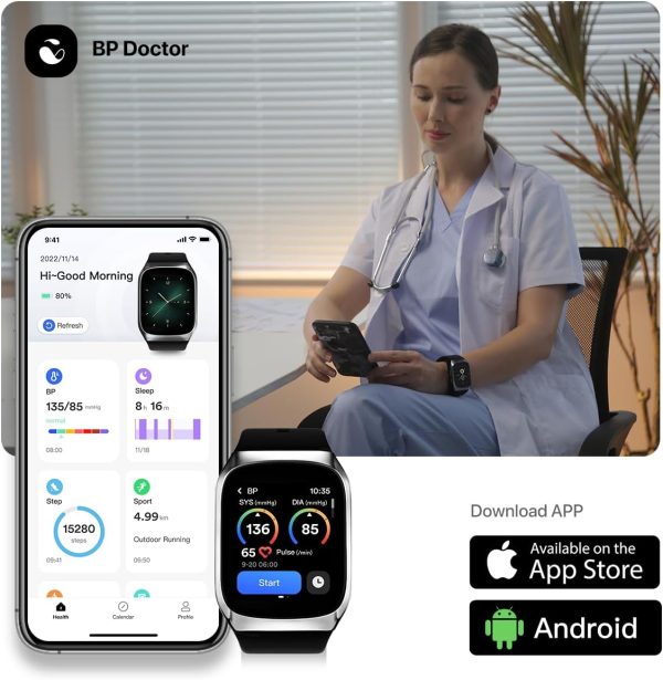 YHE BP Doctor Med, Blood Pressure Smartwatch with Dual Patented Cuff, Wrist - Image 7