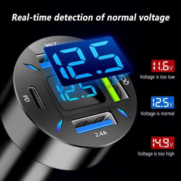 Car Charger 66W Super Fast Charging with USB PD&QC 3.0(Voltmeter&LED - Image 7