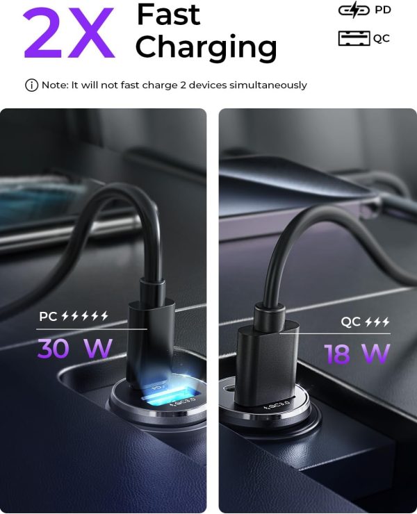 LISEN 54W Car Phone Charger USB C, Cigarette Lighter Adapter, Car - Image 4