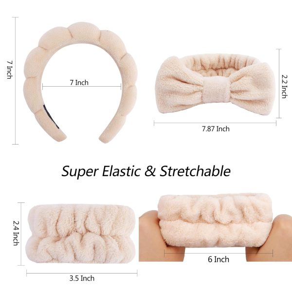VELSCRUN 6 Pack Makeup and Skincare Headbands, Brown Sponge Hair Band Bow - Image 7