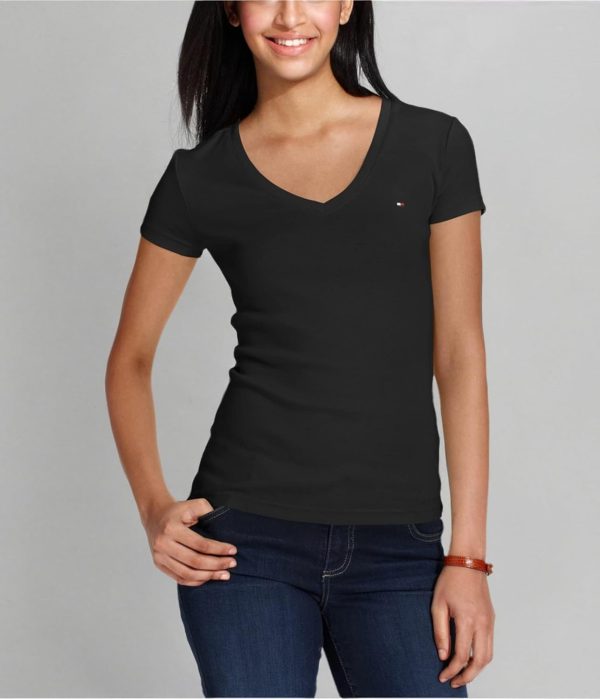 Tommy Hilfiger Women's Short Sleeve Tops - Cotton Shirts With V-neckline - Image 2