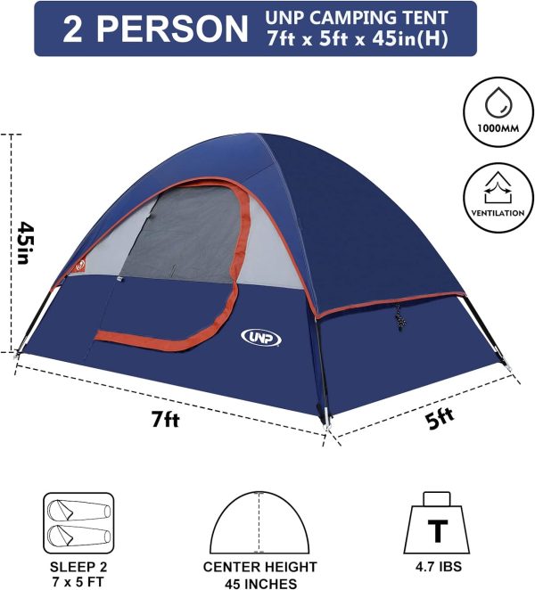 Camping Tent 2 Person, Waterproof Windproof Tent with Rainfly Easy Set - Image 3