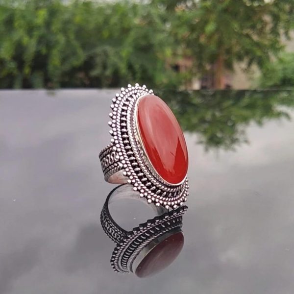Vintage Ring|Natural Carnelian Ring,Designer Band Ring|Boho Hippie|925 - Image 3