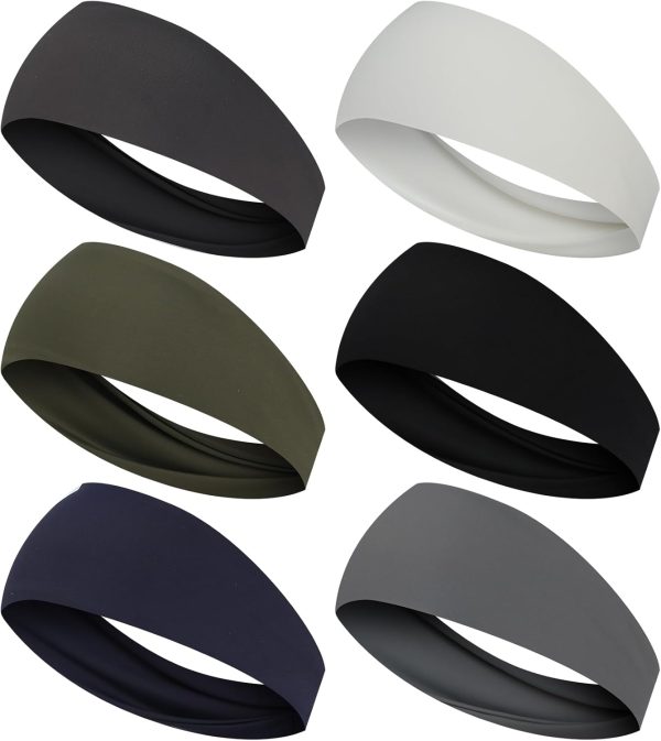 6 Pcs Sports Headbands for Men & Women, Sweatband Stretchy Headband Soft - Image 3