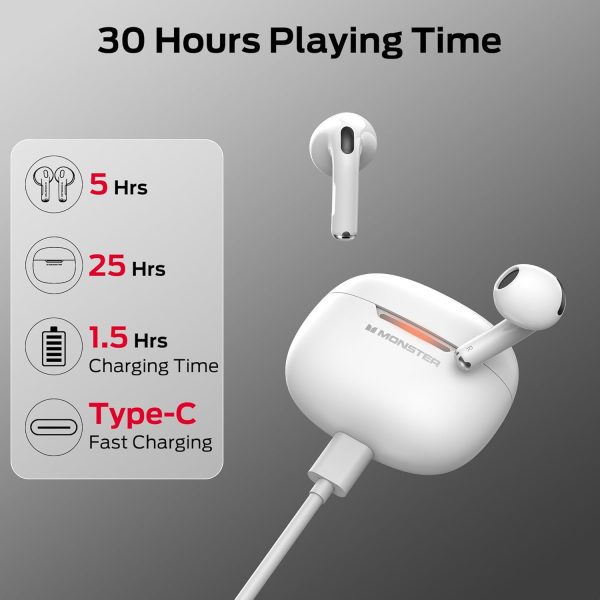Monster N-Lite 208 Wireless Earbuds, Bluetooth Headphones Touch Control, - Image 3