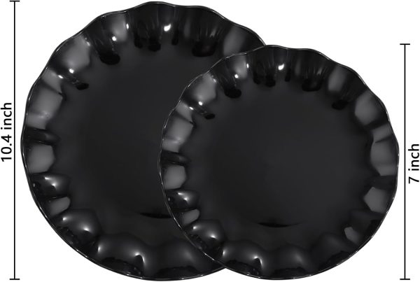 LIYH 24pcs Black Plastic Plates Reusable,Unbreakable Plastic Plates, - Image 2