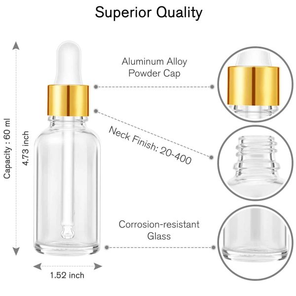 24 Pack 2 Oz Glass Eye Dropper Bottles Clear, 60 ml Empty Tincture Dropper - Image 2