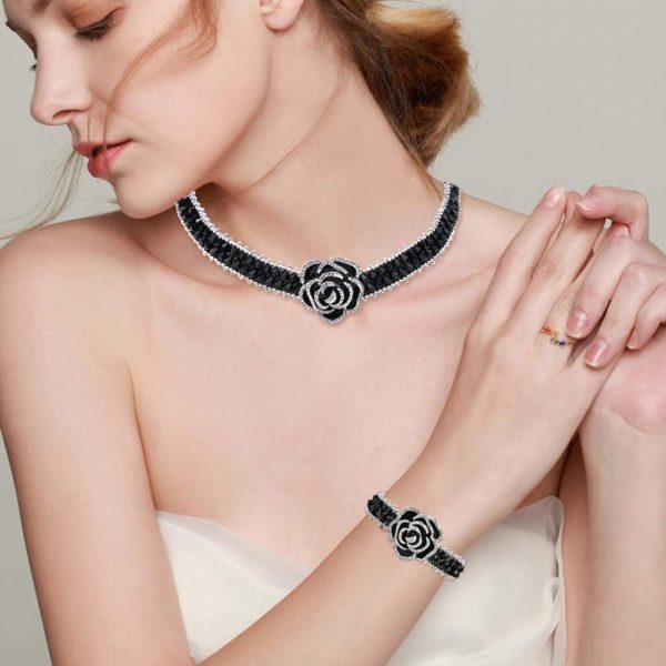 Black Rose Choker Necklace and Bracelet - Image 4