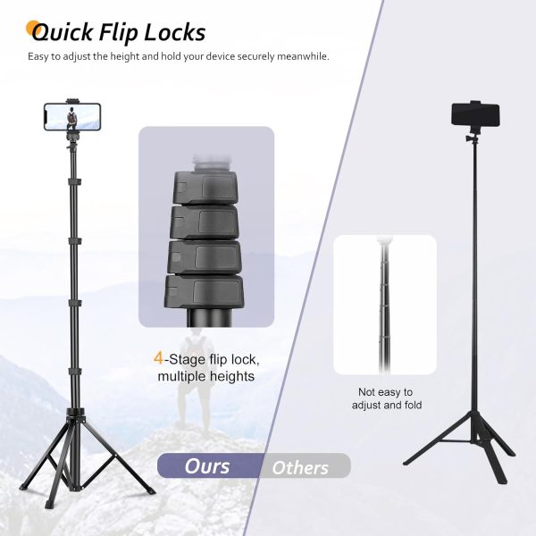 Aureday 62" Phone Tripod Accessory Kits, Camera & Cell Phone Tripod Stand - Image 5