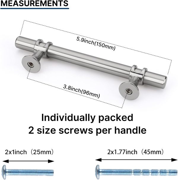 Rergy 10 Pack Cabinet Pulls Brushed Nickel 3-3/4inch(96mm) Cabinet Pulls - Image 2
