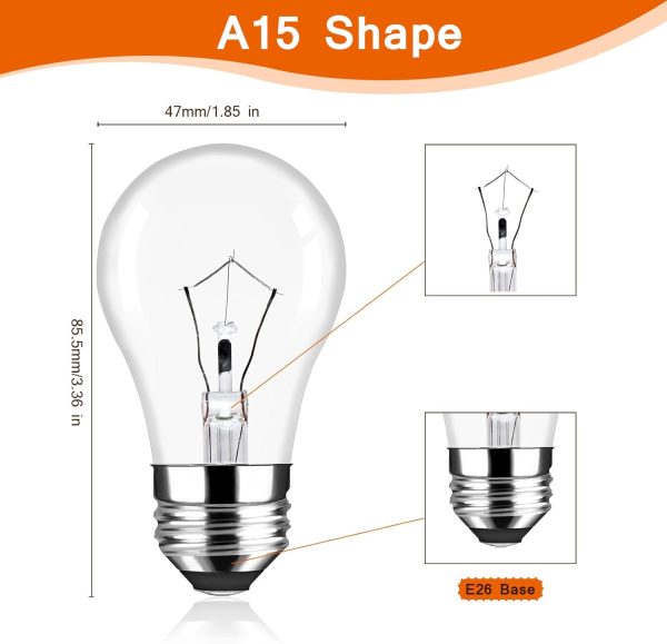 Dimmable Oven Light Bulb 2 Pack 40 Watts Appliance Bulb A15 High Heat Bulbs - Image 2