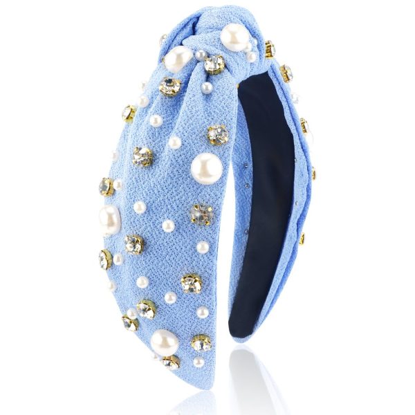 AHONEY Pearl Headband Knotted Light Blue Headband for Women Girls, - Image 7