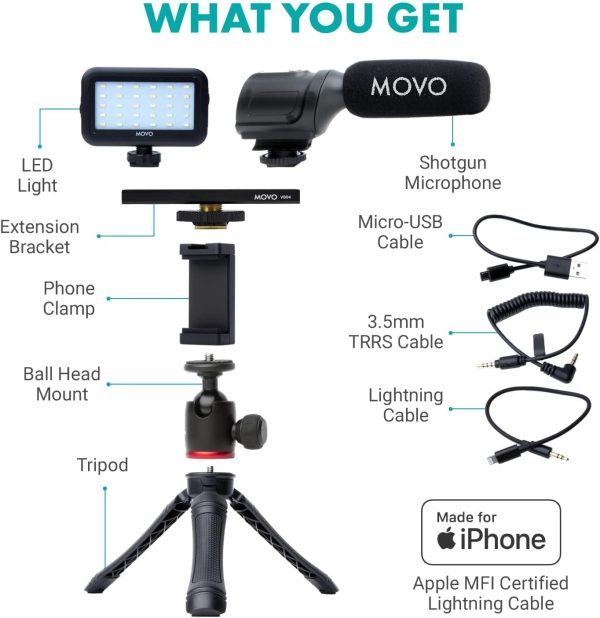 Movo iVlogger Vlogging Kit for iPhone - Lightning Compatible YouTube - Image 2