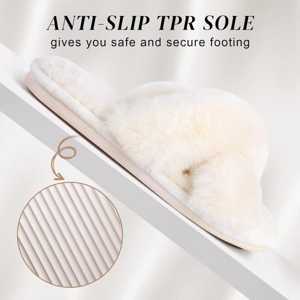 Parlovable Women's Cross Band Slippers Fuzzy Soft House Slippers Plush - Image 4