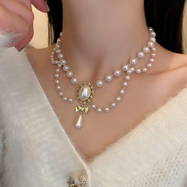 fxmimior Women Bridal Vintage 1920s Layered Tassels Pearl Shiny Choker - Image 2