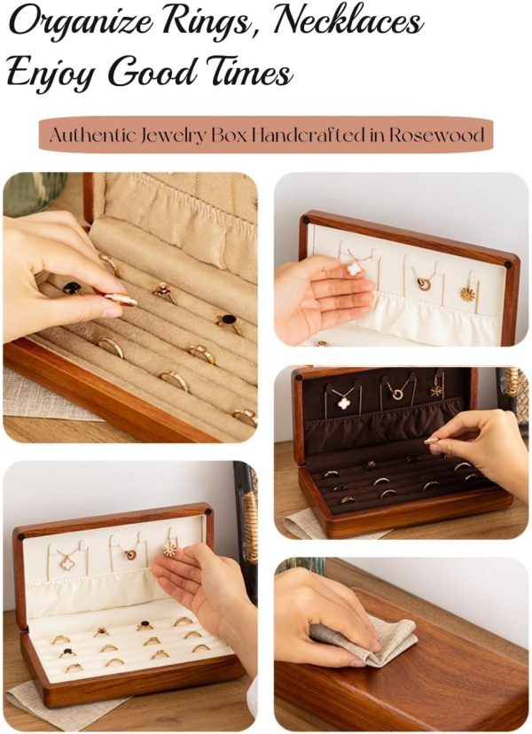 Jewelry Box Solid Wood Jewelry Organizer Box for Multiple Rings Cufflinks - Image 4