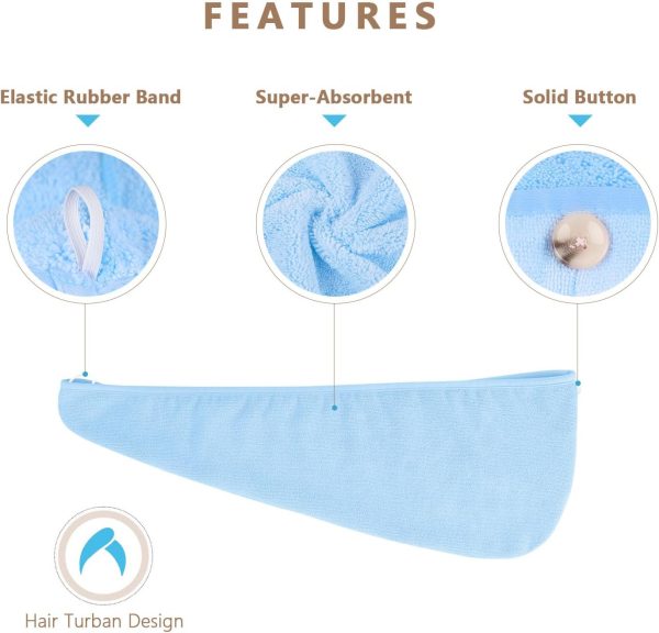 AIDEA Microfiber Hair Towel Wrap, 5 Pack Hair Turbans, Super Absorbent - Image 2