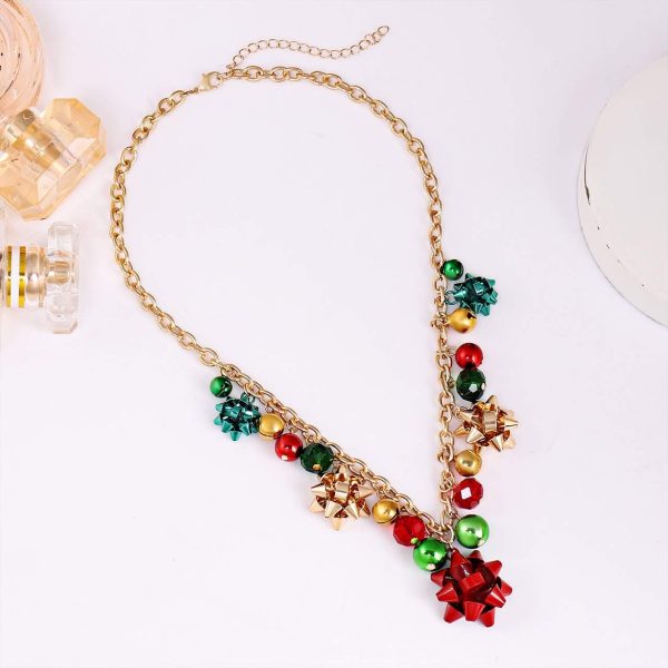 XOCARTIGE Christmas Necklace X-Mas Jingle Bell Necklaces Present Bow - Image 3